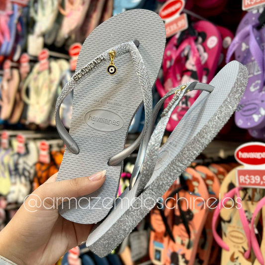 Havaianas Slim Sparkle + Pingente Olho Grego Pequeno Azul