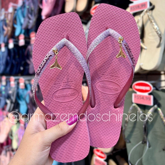 Havaianas Slim Square Glitter II + Pingente Sereia - Armazém dos Chinelos  