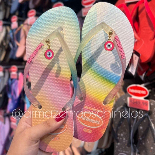 Havaianas Slim Metallic Rainbow + Pingente de Olho grego - Armazém dos Chinelos  