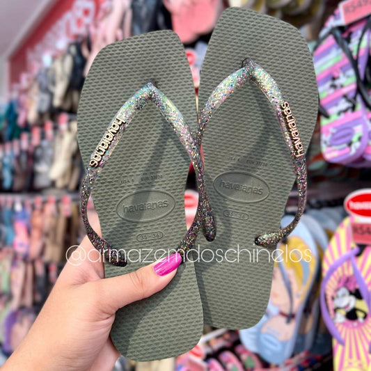 Havaianas Slim Square Logo Metallic - Armazém dos Chinelos  