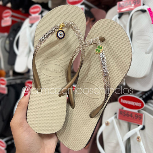 Havaianas Slim Sparkle + Pingente de olho grego com trevo