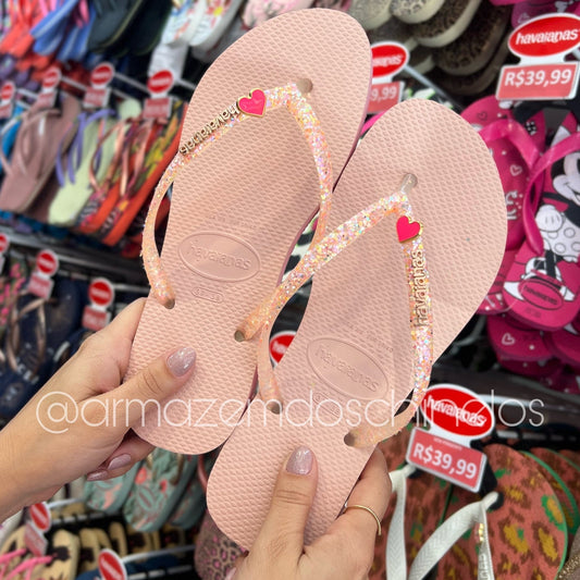 Havaianas Slim Glitter Flrish + Pingente Coração