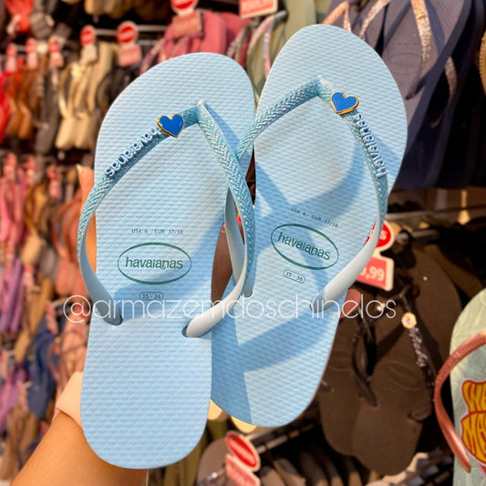 Havaianas Slim Glitter Neon + Pingente Coração Resina