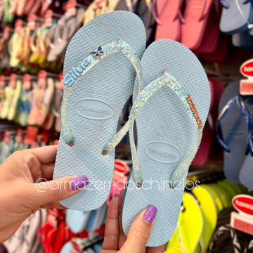 Havaianas Slim Glitter Flrish + Pingente Borboleta e nome - (Silvia)