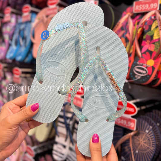 Havaianas Slim Glitter Flrish + Pingente signo Leão e Nome Ana