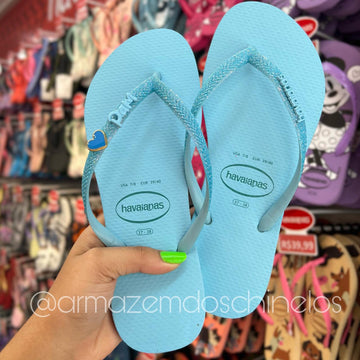 Havaianas Slim Glitter Neon + Pingente Nome e Coração - (A até G)