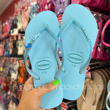 Havaianas Slim Glitter Neon + Pingente Nome e Coração - (G até P)