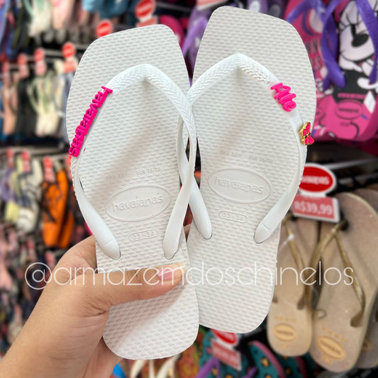 Havaianas Slim Square + Pingente Placa Logo, Borboleta e nome (Ale)