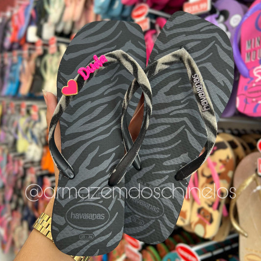 Havaianas Square Velvet (Preta) + Pingente Nome e Coração - (G até P)