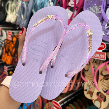 Havaianas Slim Glitter Flrish + Pingente Borboleta