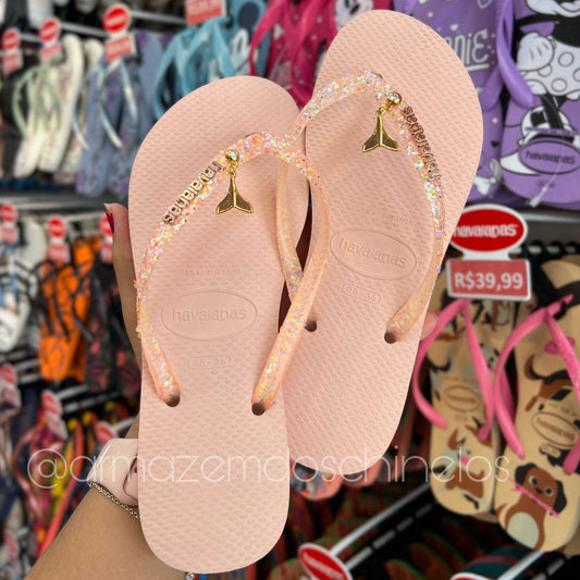 Havaianas Slim Glitter Flrish + Pingente Sereia