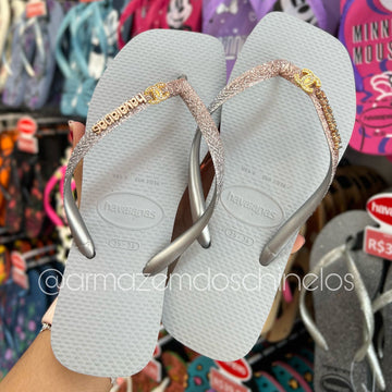 Havaianas Slim Square Glitter + Pingente Chanel