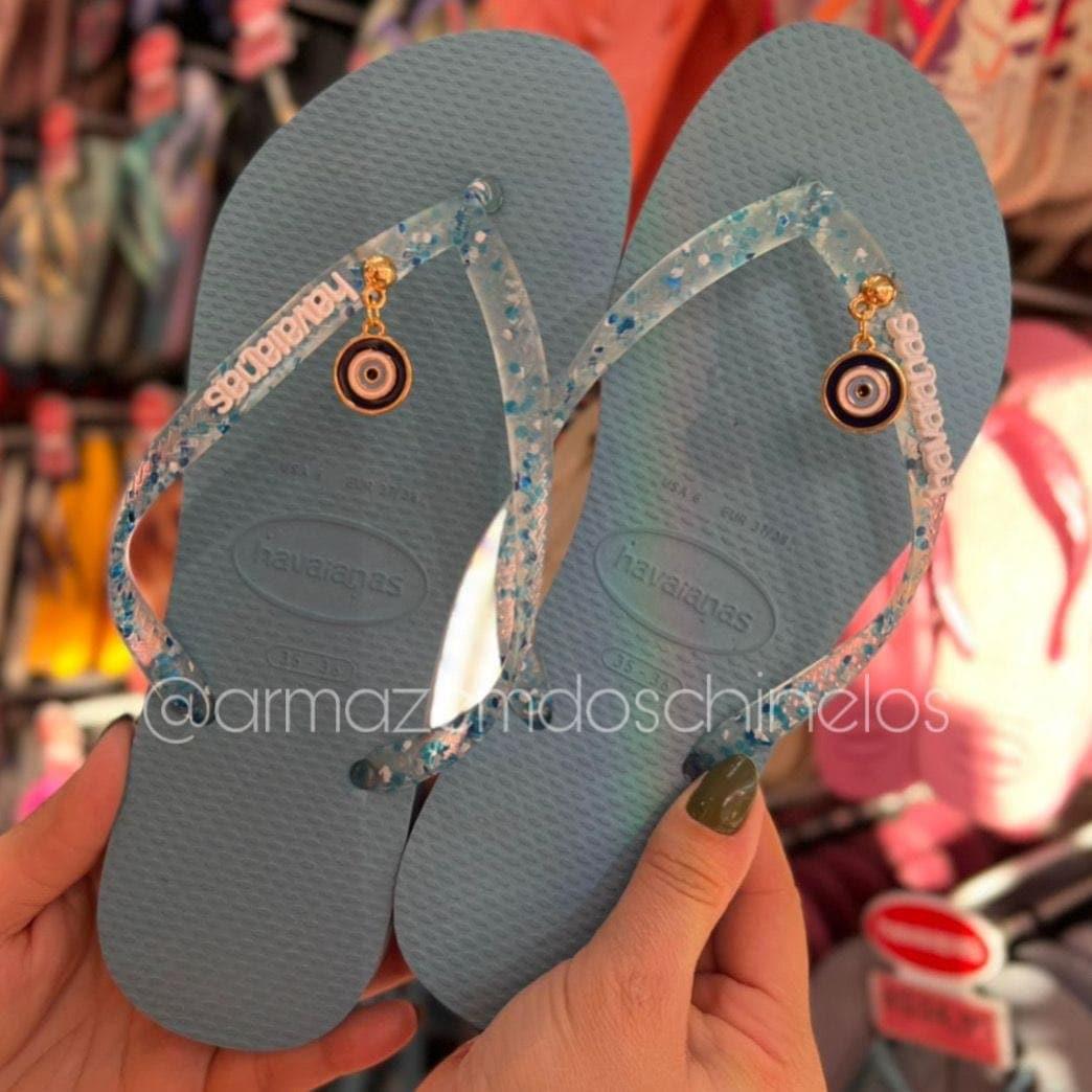 Havaianas Slim Logo Metallic + Pingente Olho Grego Pendurado Grande - Armazém dos Chinelos  