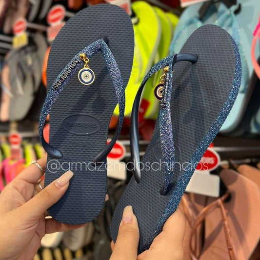 Chinelo Havaianas Slim Sparkle II + Pingente de Olho Grego - Armazém dos Chinelos  