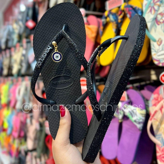 Chinelo Havaianas Slim Sparkle II + Pingente de Olho Grego - Armazém dos Chinelos  